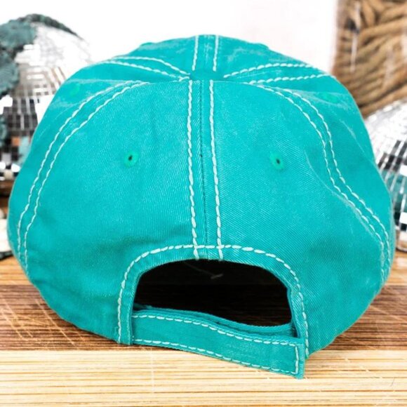 Howdy Y'all Turquoise Distressed Baseball Cap Western Country Cactus Hat - Picture 3 of 3